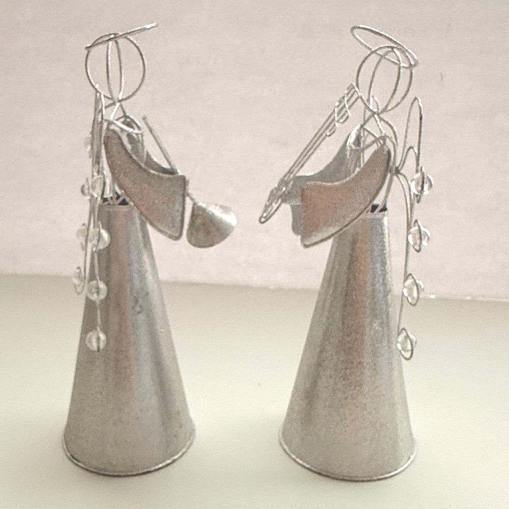 Pier 1 Metal Angel Figurines Silver Wire Accent Christmas Holiday Decor Set of 2